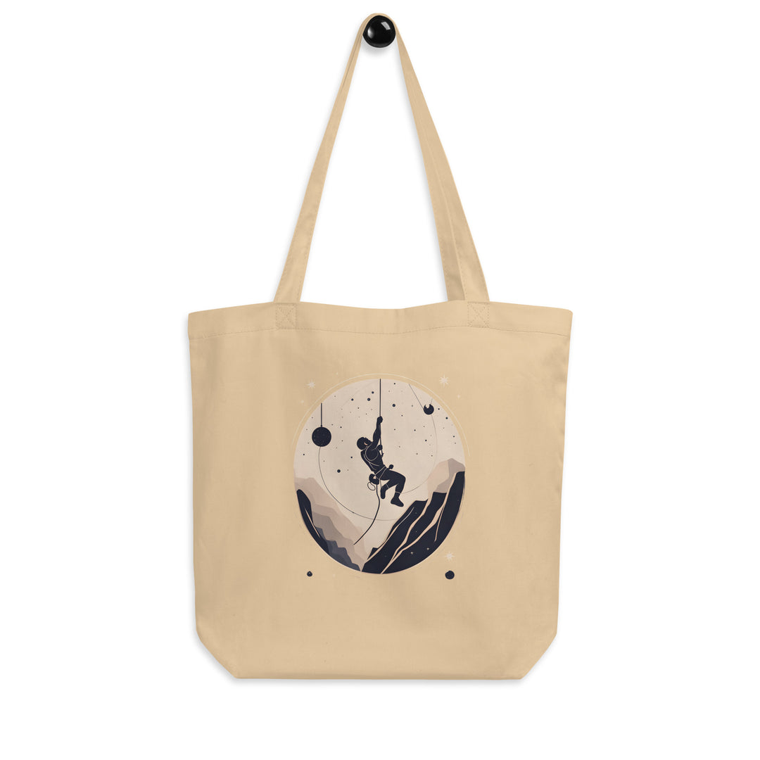 Oyster coloured tote bag with picture of climber ascending up a rope