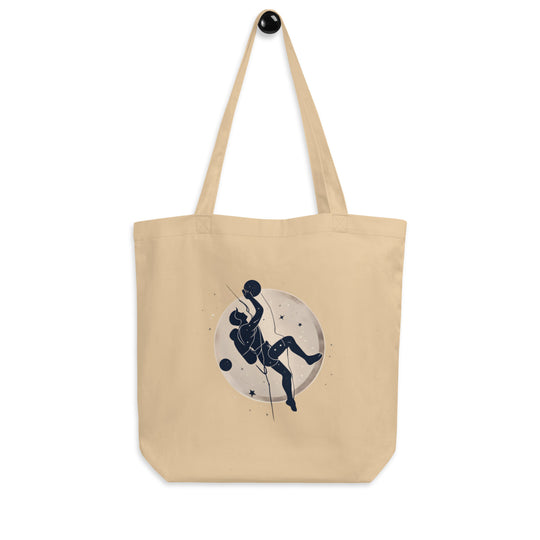 Oyster coloured tote bag picturing a climber scaling a wall