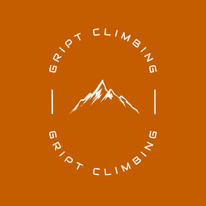 Gript Climbing Logo - Line Art Mountain on an Orange Background